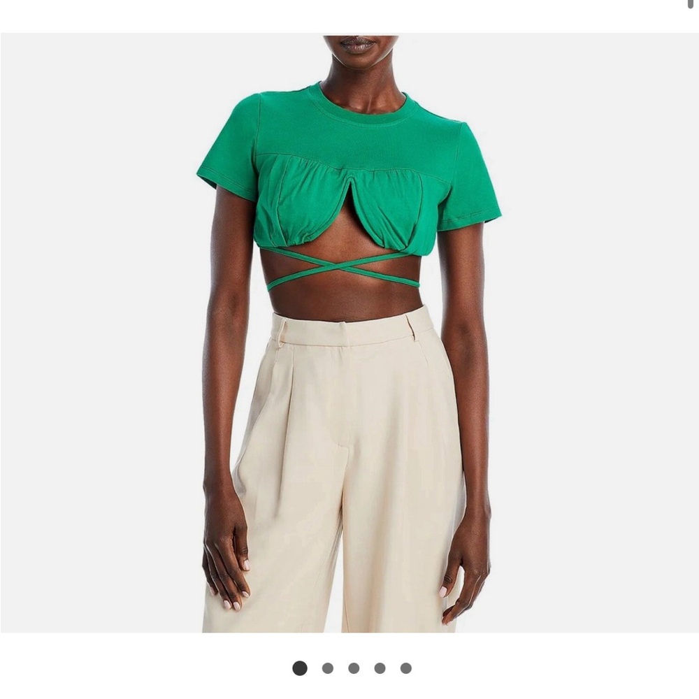 LUCY PARIS Green 100% Cotton Underwire Cropped T-Shirt Size XS NWT Lace Up